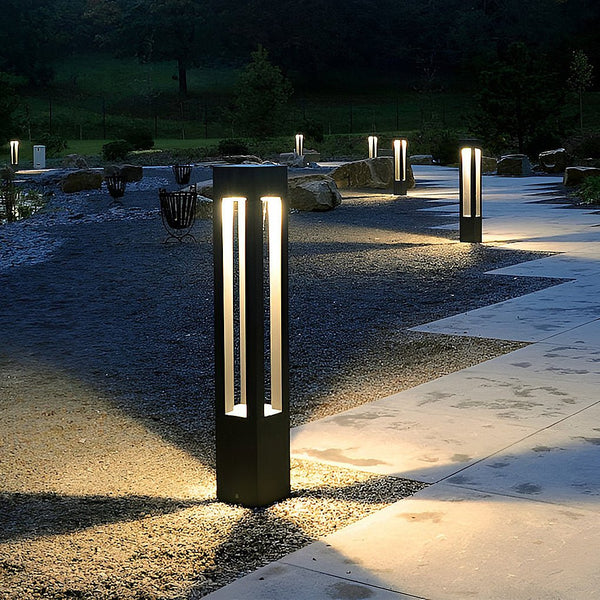 Black Aluminum 7W LED Landscape Bollard Lights - 4-Beam Outdoor Garden Lighting