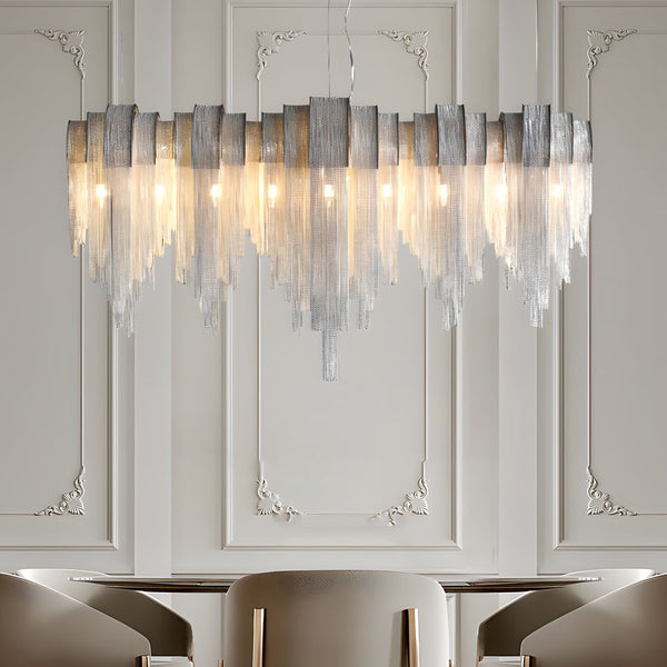Nordic Artistic Chandelier with Waves Aluminum Tassel Chain - 3-Step Dimming Feature