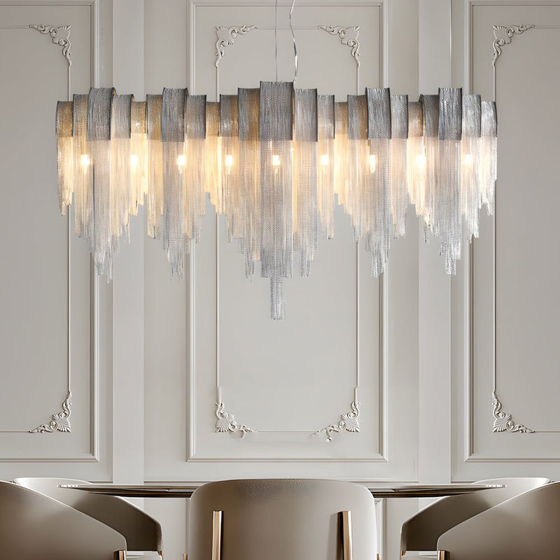 Nordic Artistic Chandelier with Waves Aluminum Tassel Chain - 3-Step Dimming Feature