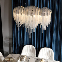 Nordic Artistic Chandelier with Waves Aluminum Tassel Chain - 3-Step Dimming Feature