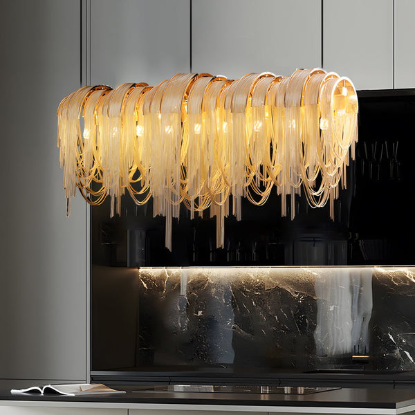 Nordic Artistic Chandelier with Waves Aluminum Tassel Chain - 3-Step Dimming Feature