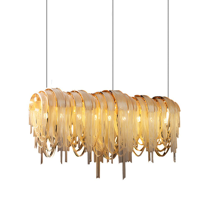 Nordic Artistic Chandelier with Waves Aluminum Tassel Chain - 3-Step Dimming Feature