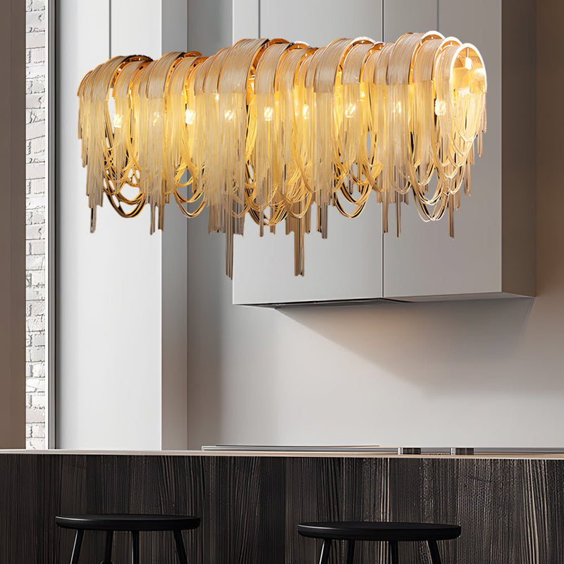 Nordic Artistic Chandelier with Waves Aluminum Tassel Chain - 3-Step Dimming Feature