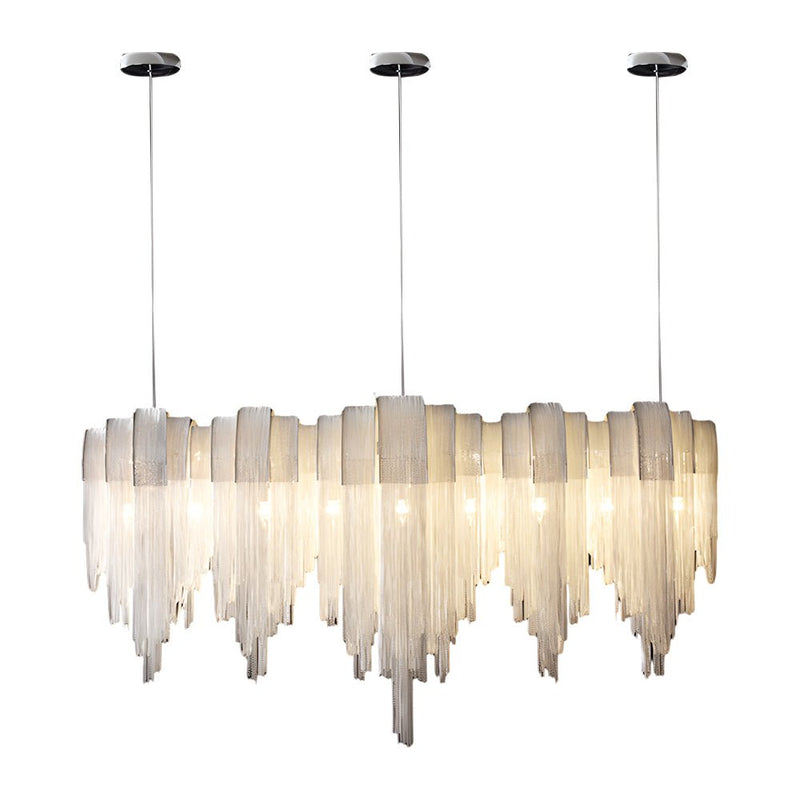 Nordic Artistic Chandelier with Waves Aluminum Tassel Chain - 3-Step Dimming Feature
