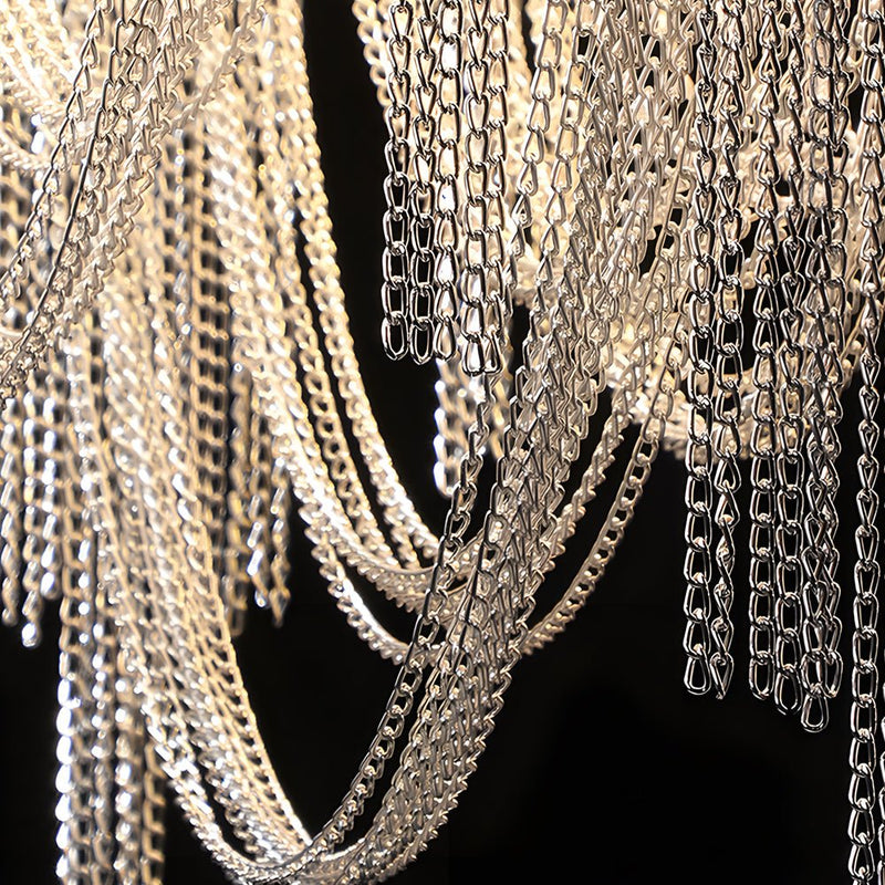 Nordic Artistic Chandelier with Waves Aluminum Tassel Chain - 3-Step Dimming Feature