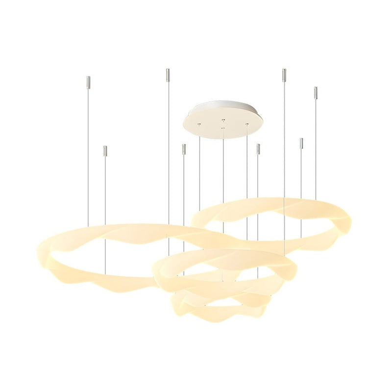 Modern Wavy Circle LED Chandelier - Three-Step Dimming, White & Cream Finish, Elegant Lighting for Home Decor