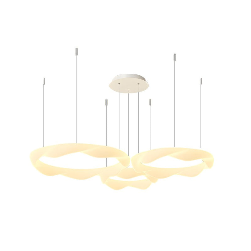 Modern Wavy Circle LED Chandelier - Three-Step Dimming, White & Cream Finish, Elegant Lighting for Home Decor