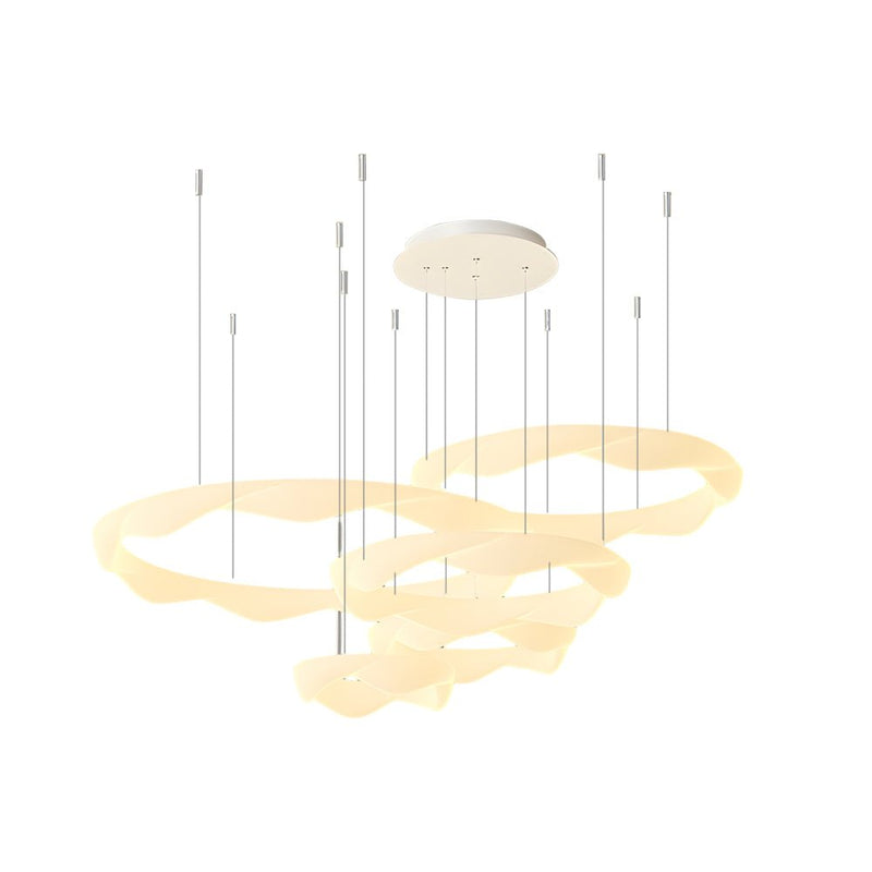 Modern Wavy Circle LED Chandelier - Three-Step Dimming, White & Cream Finish, Elegant Lighting for Home Decor