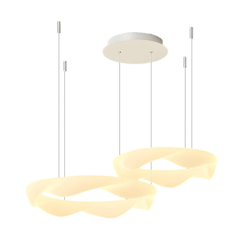 Modern Wavy Circle LED Chandelier - Three-Step Dimming, White & Cream Finish, Elegant Lighting for Home Decor