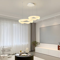 Modern Wavy Circle LED Chandelier - Three-Step Dimming, White & Cream Finish, Elegant Lighting for Home Decor