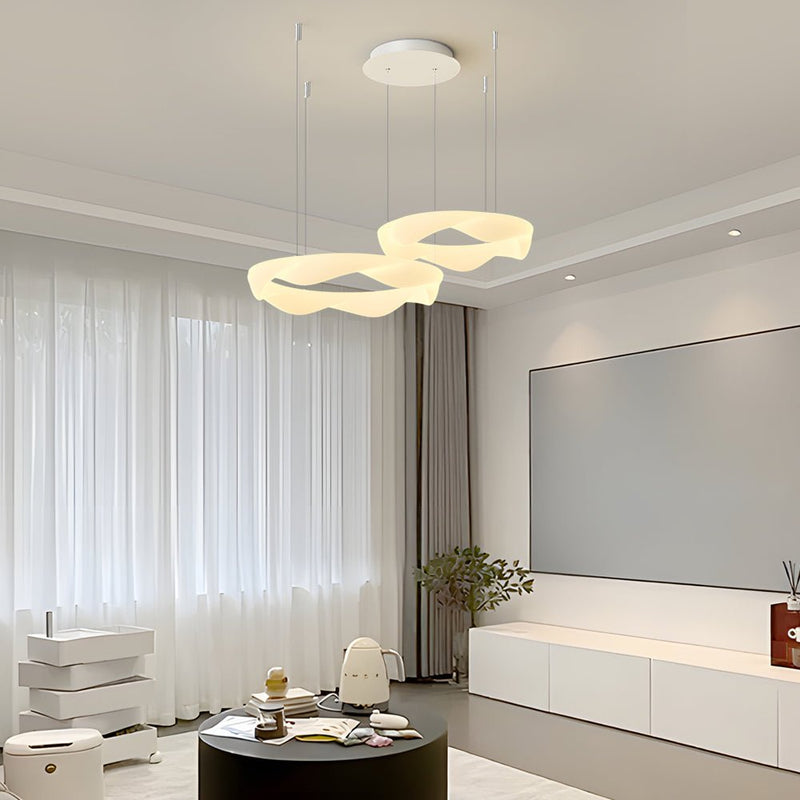 Modern Wavy Circle LED Chandelier - Three-Step Dimming, White & Cream Finish, Elegant Lighting for Home Decor
