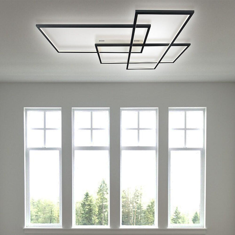 Modern Overlapping Rectangles Aluminum LED Flush Mount Ceiling Light - Geometric Style Lighting Fixture