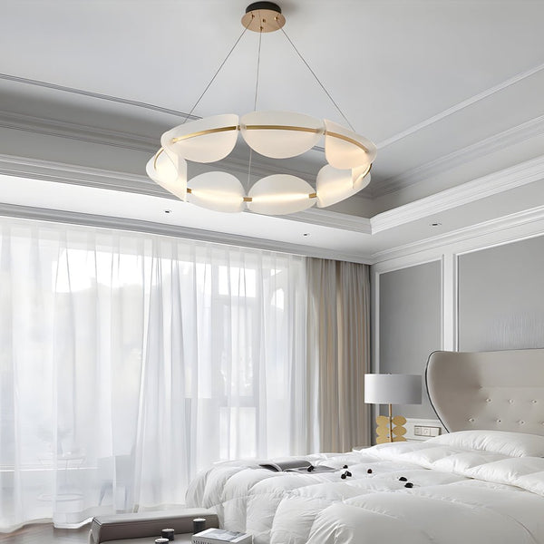 Elegant White Petal Ring Chandelier - Modern Floral Design for Living Room & Dining Room Lighting