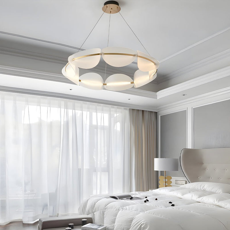 Elegant White Petal Ring Chandelier - Modern Floral Design for Living Room & Dining Room Lighting