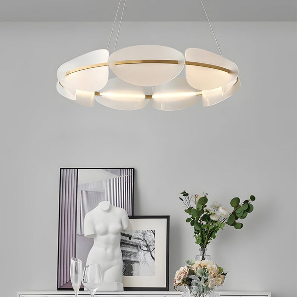 Elegant White Petal Ring Chandelier - Modern Floral Design for Living Room & Dining Room Lighting