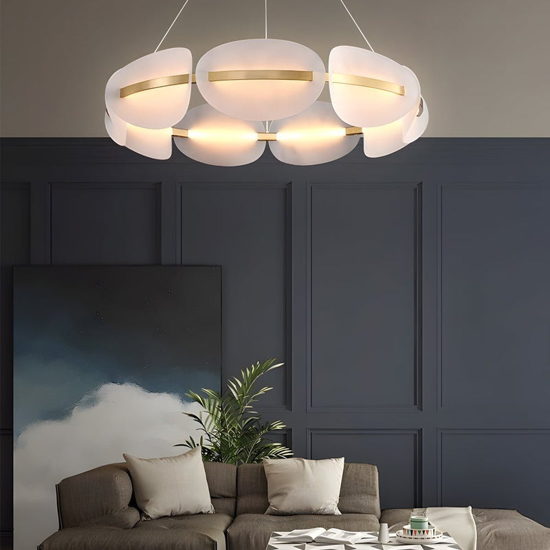 Elegant White Petal Ring Chandelier - Modern Floral Design for Living Room & Dining Room Lighting