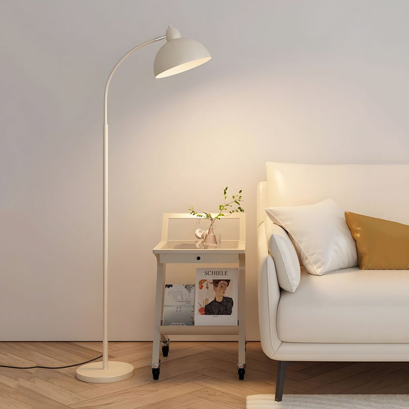 Modern White Arc Floor Lamp with Chrome Finish & Dome Shade - Elegant Task Lighting for Living Room & Office Decor