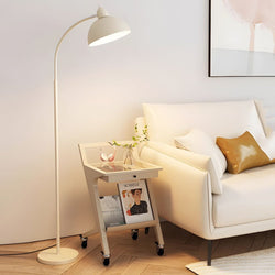 Modern White Arc Floor Lamp with Chrome Finish & Dome Shade - Elegant Task Lighting for Living Room & Office Decor