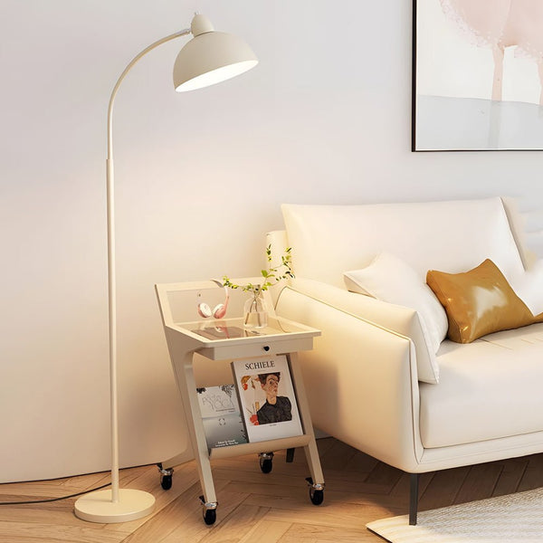 Modern White Arc Floor Lamp with Chrome Finish & Dome Shade - Elegant Task Lighting for Living Room & Office Decor