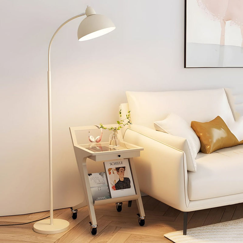 Modern White Arc Floor Lamp with Chrome Finish & Dome Shade - Elegant Task Lighting for Living Room & Office Decor