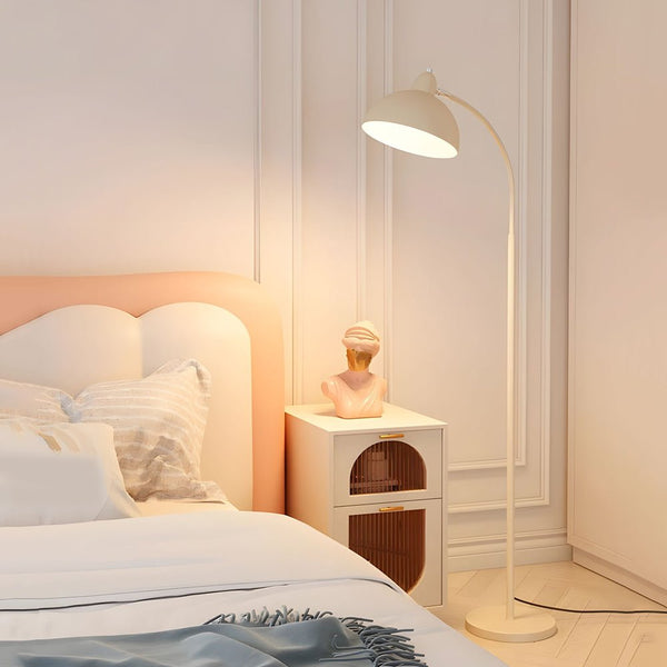 Modern White Arc Floor Lamp with Chrome Finish & Dome Shade - Elegant Task Lighting for Living Room & Office Decor