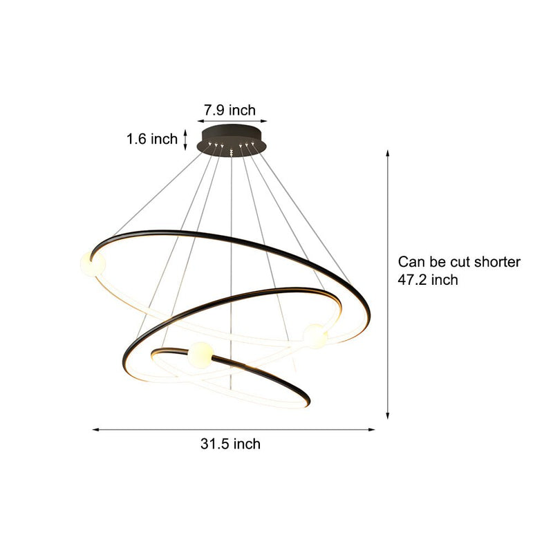 Dimmable LED Circular Pendant Lamp - Modern White & Black Chandelier with Ring Design