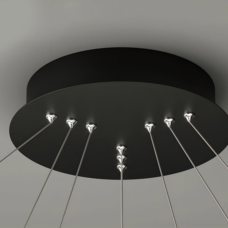 Dimmable LED Circular Pendant Lamp - Modern White & Black Chandelier with Ring Design