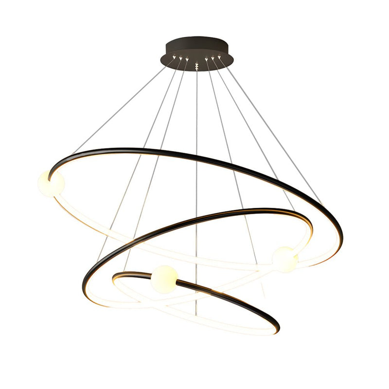 Dimmable LED Circular Pendant Lamp - Modern White & Black Chandelier with Ring Design