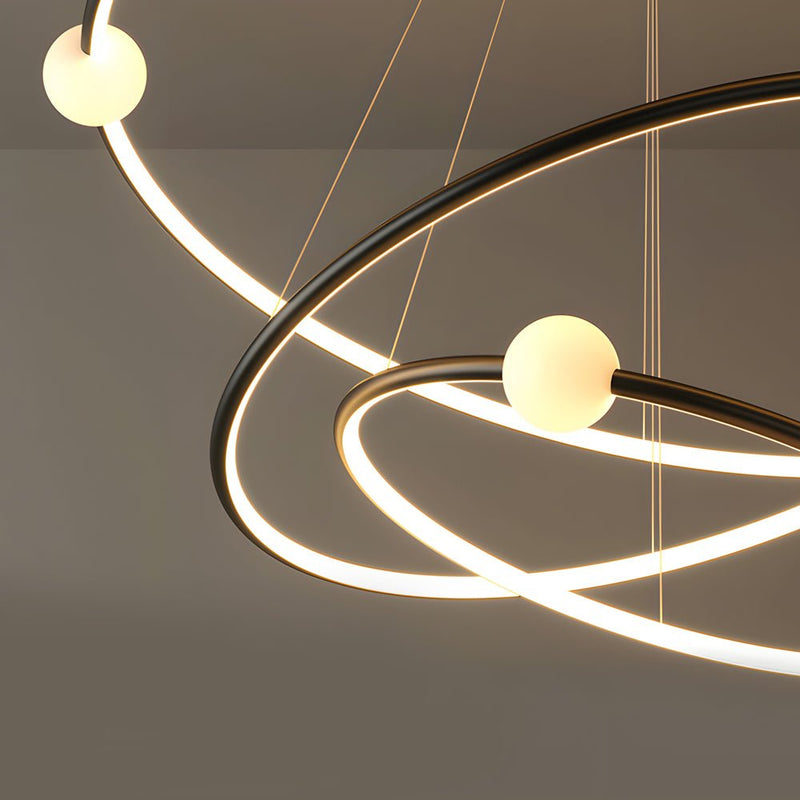 Dimmable LED Circular Pendant Lamp - Modern White & Black Chandelier with Ring Design