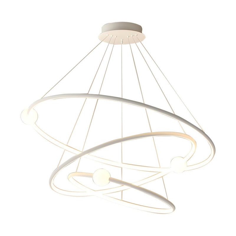 Dimmable LED Circular Pendant Lamp - Modern White & Black Chandelier with Ring Design