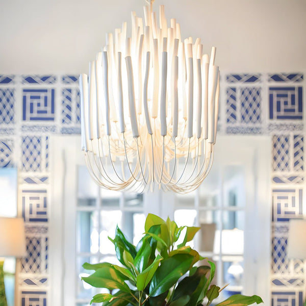 Large Whitewashed Wood Tilda Chandelier - Elegant Rustic & Modern Hanging Ceiling Light Fixture for Home Decor