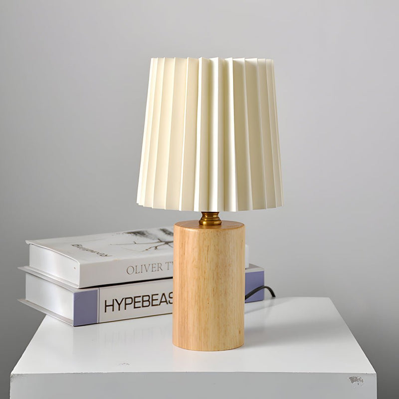 Elegant Wood Column Table Lamp with Pleated Empire Shade - Perfect for Home Decor & Ambient Lighting