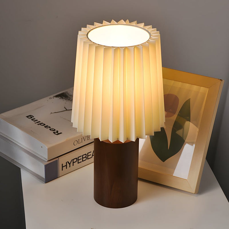 Elegant Wood Column Table Lamp with Pleated Empire Shade - Perfect for Home Decor & Ambient Lighting