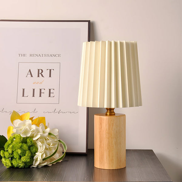 Elegant Wood Column Table Lamp with Pleated Empire Shade - Perfect for Home Decor & Ambient Lighting