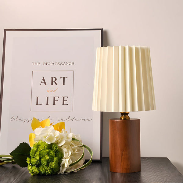 Elegant Wood Column Table Lamp with Pleated Empire Shade - Perfect for Home Decor & Ambient Lighting