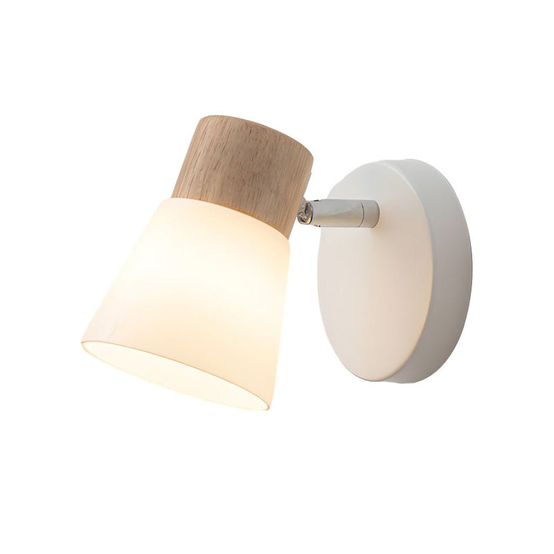 Rotatable White Wood and Glass Cone Wall Sconce Light Fixture - Modern Home Decor