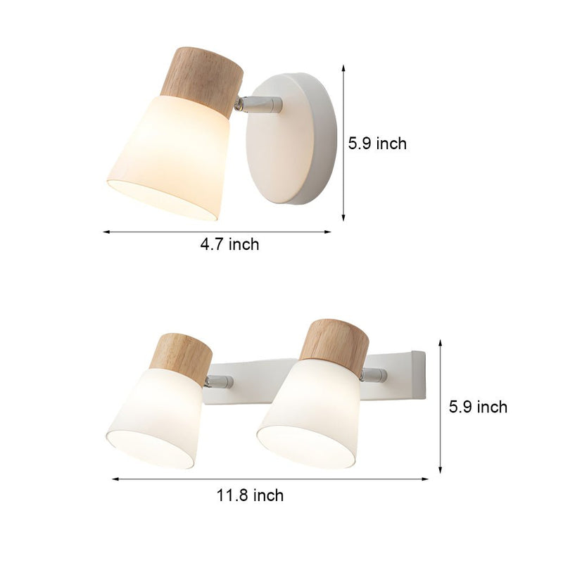Rotatable White Wood and Glass Cone Wall Sconce Light Fixture - Modern Home Decor