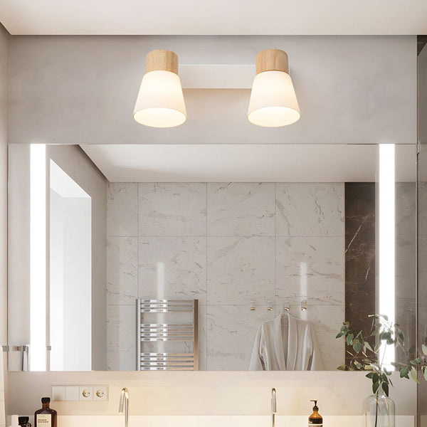 Rotatable White Wood and Glass Cone Wall Sconce Light Fixture - Modern Home Decor