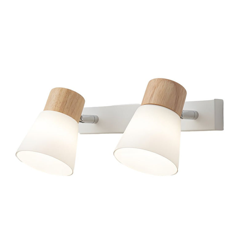 Rotatable White Wood and Glass Cone Wall Sconce Light Fixture - Modern Home Decor