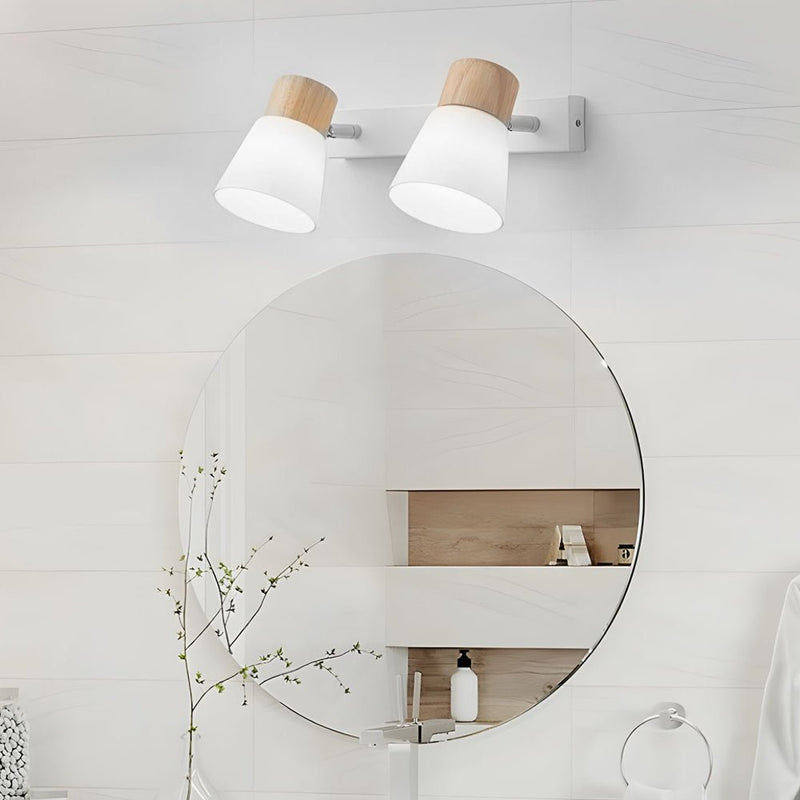 Rotatable White Wood and Glass Cone Wall Sconce Light Fixture - Modern Home Decor