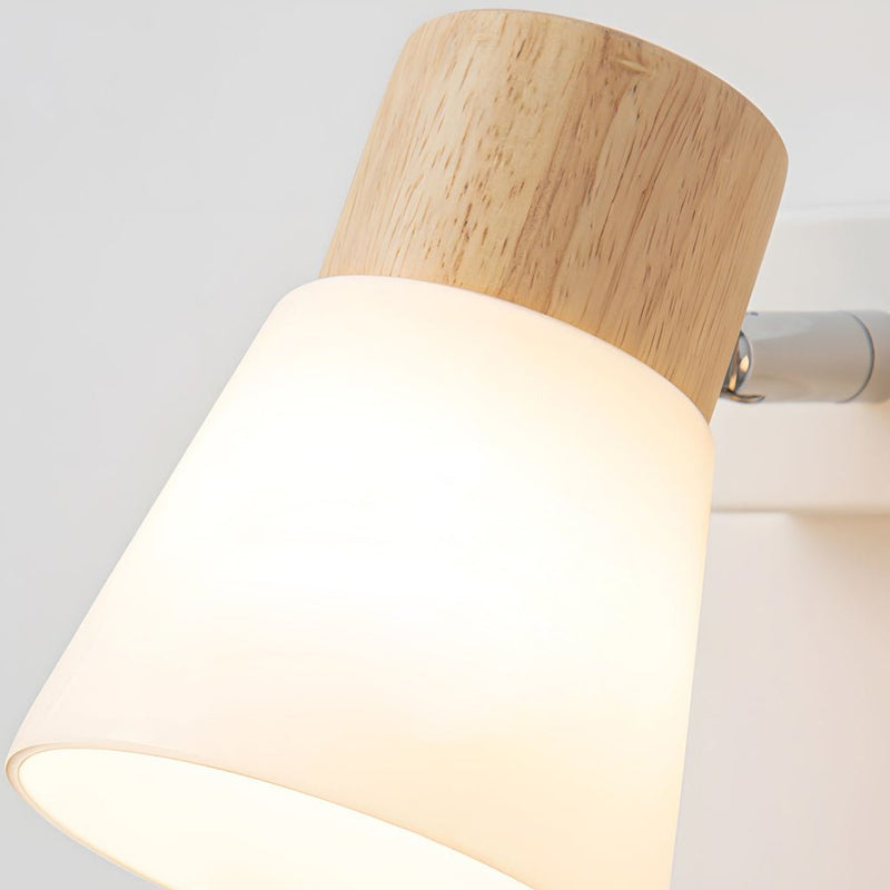 Rotatable White Wood and Glass Cone Wall Sconce Light Fixture - Modern Home Decor