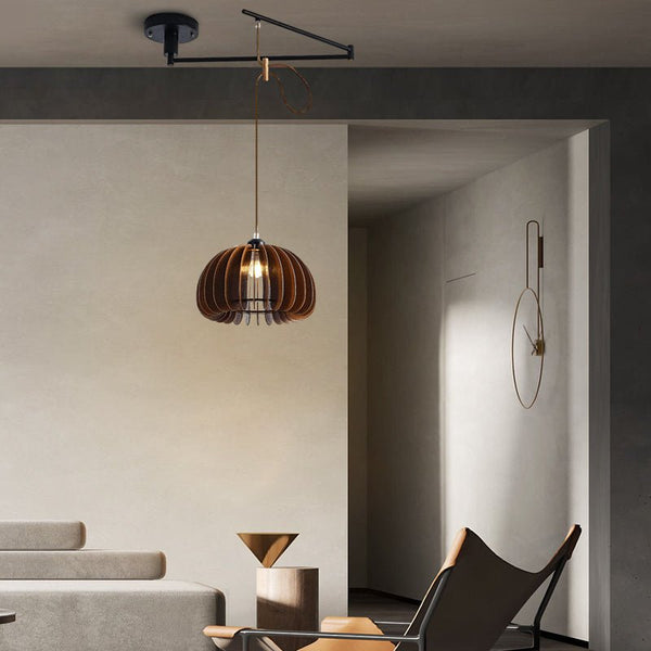 Modern Wood Umbrella Chandelier - Adjustable Swing Arm, 3-Step Dimming, Stylish Lighting Fixture for Home Décor