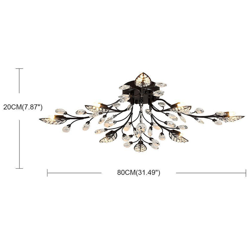 Antique Brass Vintage Crystal Branches Leaf Semi-Flush Mount Chandelier | 8-Light LED | 31.19'' Wide | Elegant Lighting Fixture
